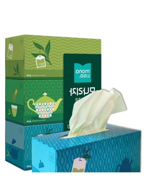 Салфетки бумажные Monalisa Green Tea косметические с экстрактом зеленого чая, 210 листов