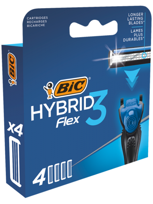 Сменные кассеты для мужской бритвы BIC Flex 3 Hybrid 3 подвижных лезвия, 4 шт