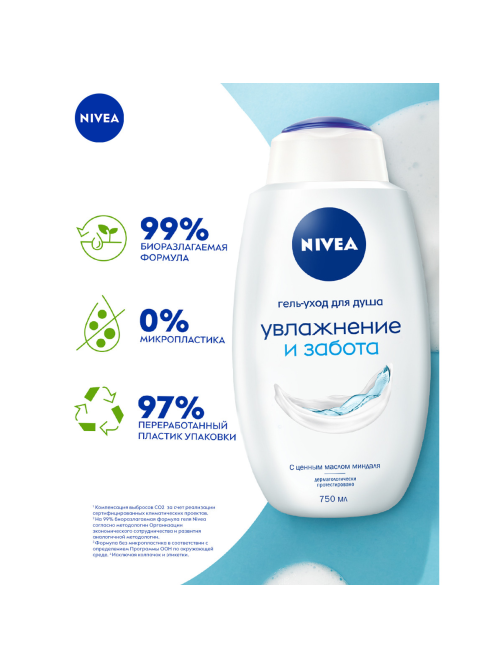 Гель-уход для душа Nivea Увлажнение и Забота, 750мл