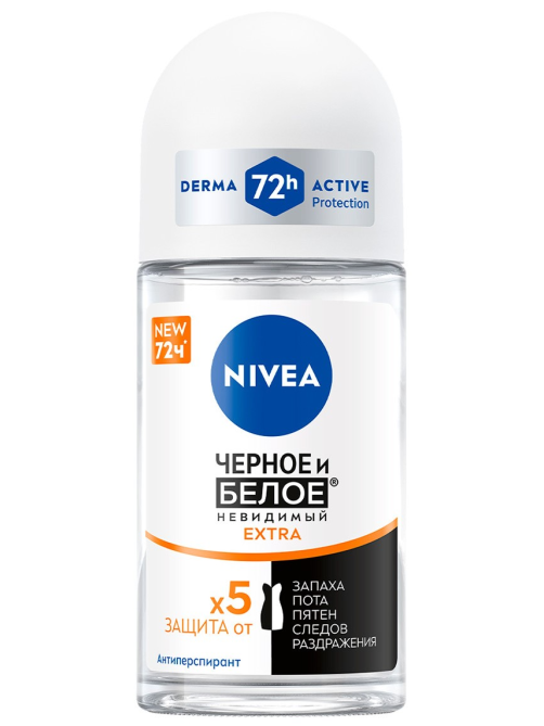 Антиперспирант-ролик Nivea Черное и белое Невидимый Extra, 50мл