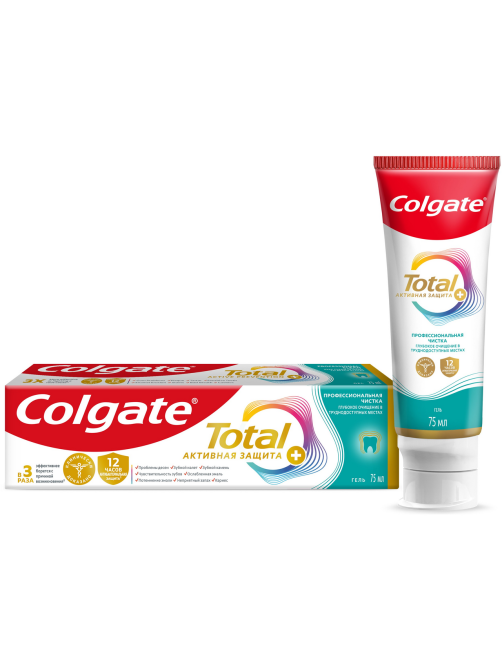 Зубная паста Colgate Total 12 Профессиональная Чистка с специальным ингредиентом для гладких и блестящих зубов, 75мл