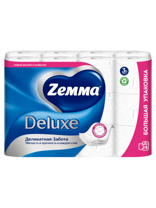 Туалетная бумага Zewa Deluxe 3 слоя, 24 рулона