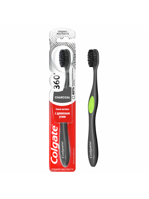 Зубная щетка Colgate 360 Древесный уголь многофункциональная средней жесткости, фуксия