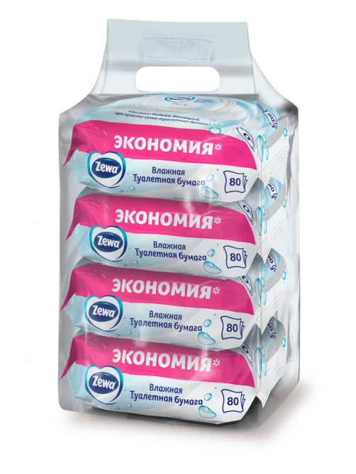 Влажная туалетная бумага Zewa Pure, 80 листов х 4 шт