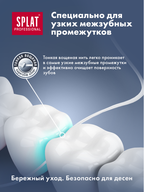 Зубная нить Splat супертонкая с волокнами серебра и мятой, 30м