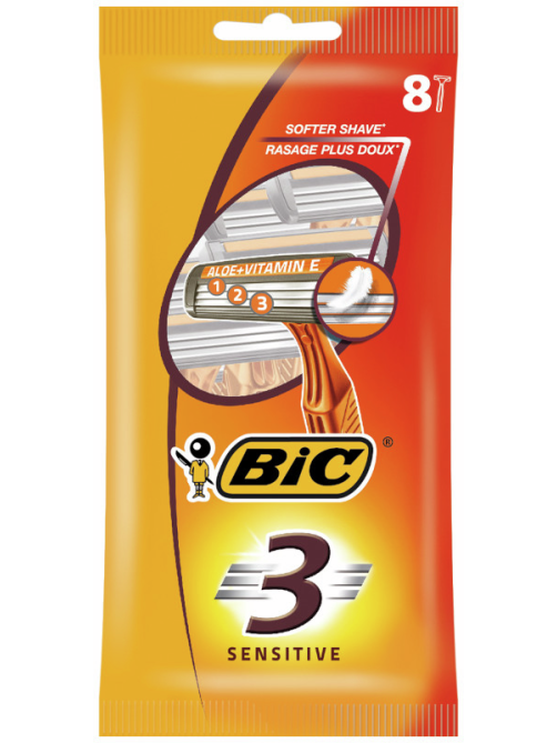 Бритва одноразовая мужская BIC 3 для чувствительной кожи, 8 шт