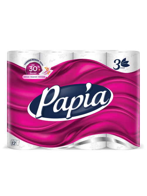Туалетная бумага Papia 3 слоя, 12 рулонов