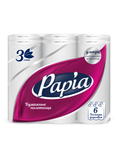 Бумажные полотенца Papia 3 слоя 6 рулонов