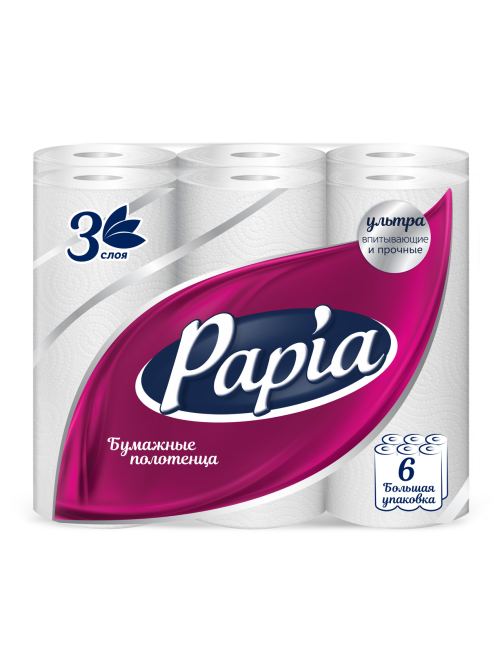 Бумажные полотенца Papia 3 слоя 6 рулонов