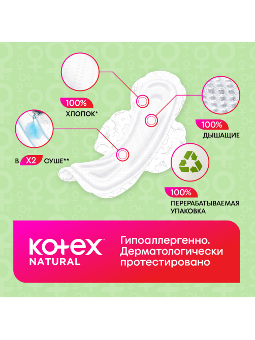 Прокладки гигиенические Kotex Natural ночные, 12шт