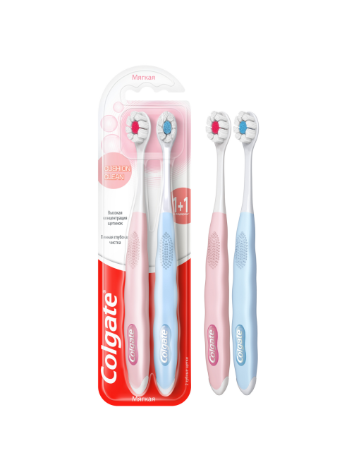Зубная щетка Colgate Cushion Clean мягкая, 1+1шт