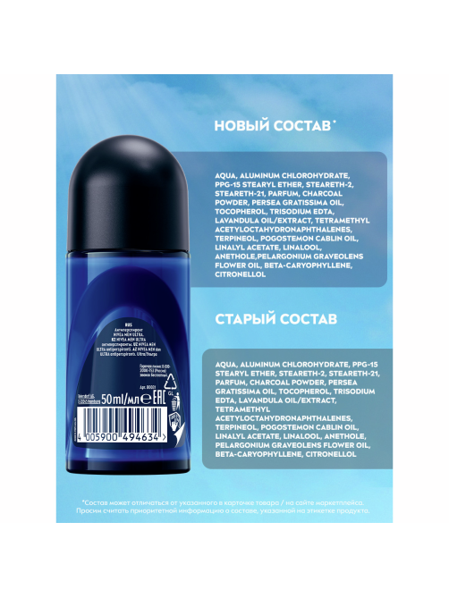 Антиперспирант-ролик Nivea Men Ultra антибактериальный эффект, 50мл