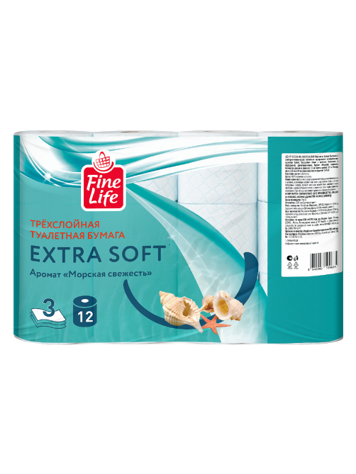 Fine Life Туалетная бумага Extra Soft Морская свежесть 3 слоя 12 рулонов