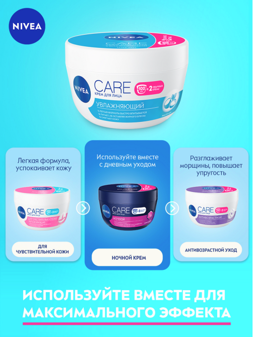Крем для лица Nivea Care Увлажняющий с маслом ши интенсивный для всех типов кожи, 100мл