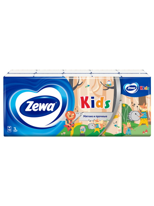 Платочки бумажные носовые Zewa Kids 3 слоя, 10 x 10 шт