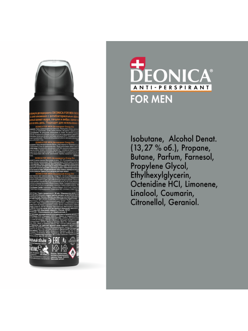Дезодорант-антиперспирант-спрей Deonica Men Energy Shot, 150мл