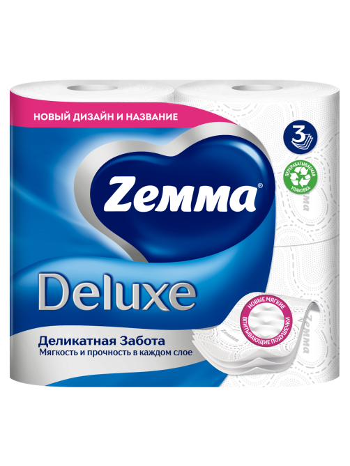 Туалетная бумага Zewa Deluxe 3 слоя, 4 рулона
