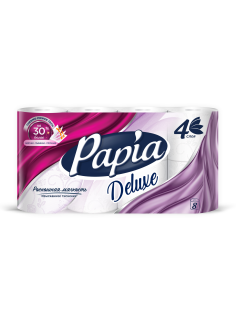 Туалетная бумага Papia Deluxe 4 слоя, 8 рулонов