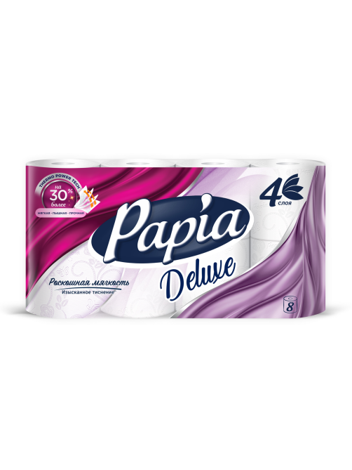Туалетная бумага Papia Deluxe 4 слоя, 8 рулонов