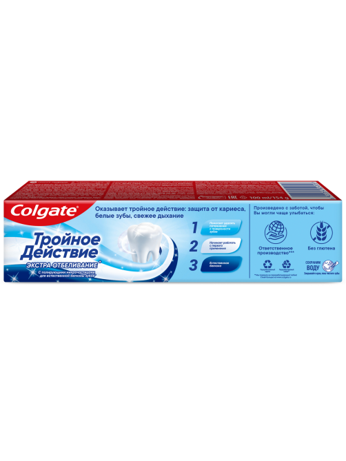 Зубная паста Colgate Тройное действие Экстра отбеливание для восстановления естественной белизны зубов, 100мл