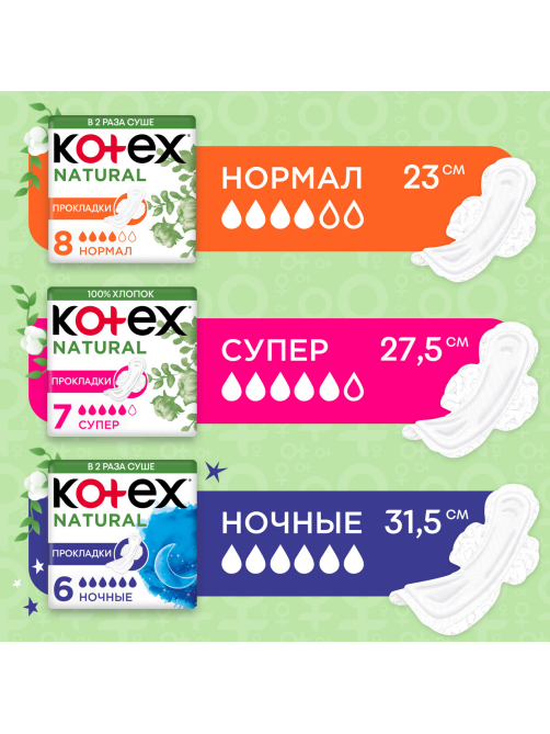 Прокладки гигиенические Kotex Natural ночные, 12шт