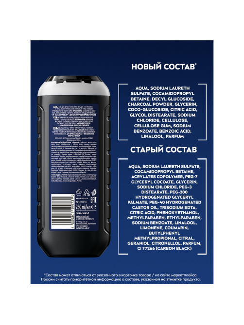 Гель для душа Nivea Men Сила угля Тщательное очищение без сухости кожи мужской, 250мл