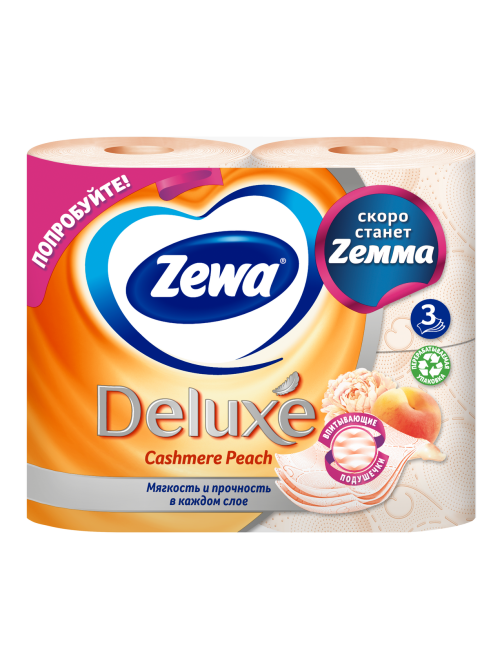Туалетная бумага Zewa Deluxe Персик 3 слоя, 4 рулона