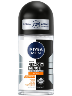 Антиперспирант-ролик Nivea Men Черное и белое Невидимый Extra, 50мл