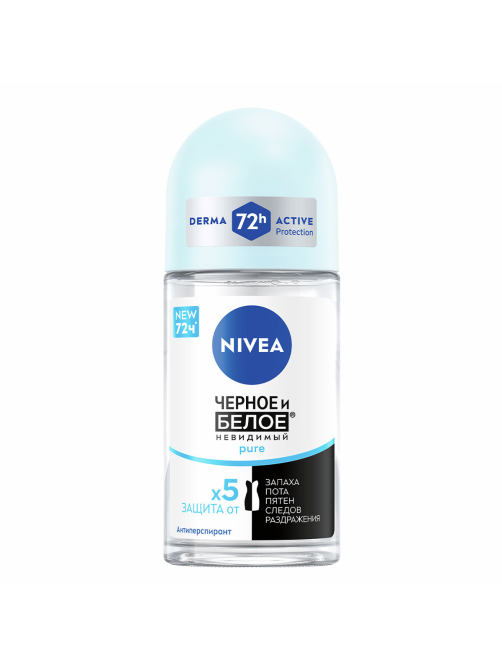 Антиперспирант-ролик Nivea Черное и белое Невидимый Pure, 50мл