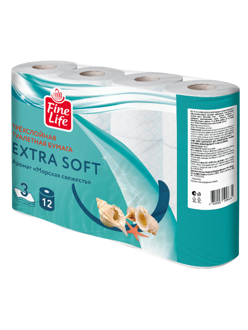 Fine Life Туалетная бумага Extra Soft Морская свежесть 3 слоя 12 рулонов