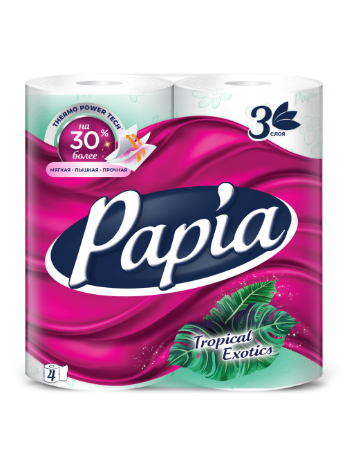 Туалетная бумага Papia Tropical Exotics 3 слоя, 4 рулона