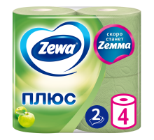 Туалетная бумага Zewa Плюс Яблоко 2 слоя, 4 рулона