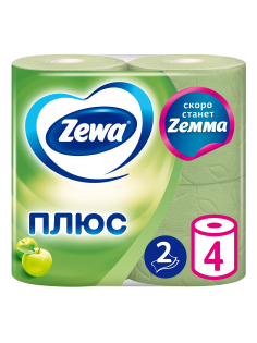Туалетная бумага Zewa Плюс Яблоко 2 слоя, 4 рулона