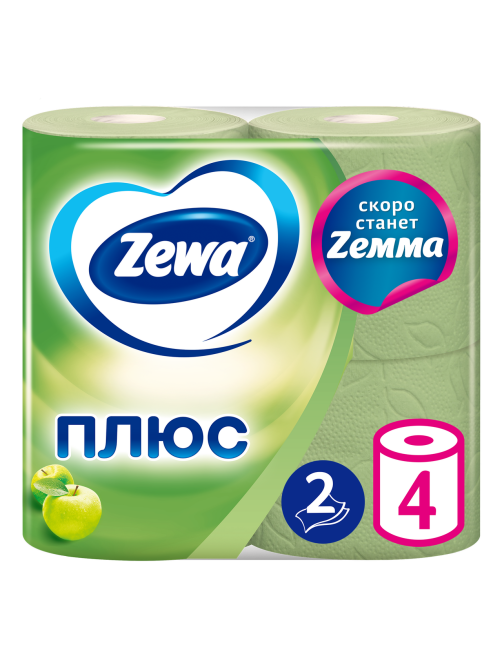 Туалетная бумага Zewa Плюс Яблоко 2 слоя, 4 рулона