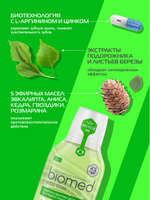 Ополаскиватель для полости рта Biomed Well Gum Травы и кедр, 250мл