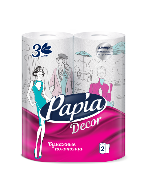 Бумажные полотенца Papia Decor 3 слоя, 2шт