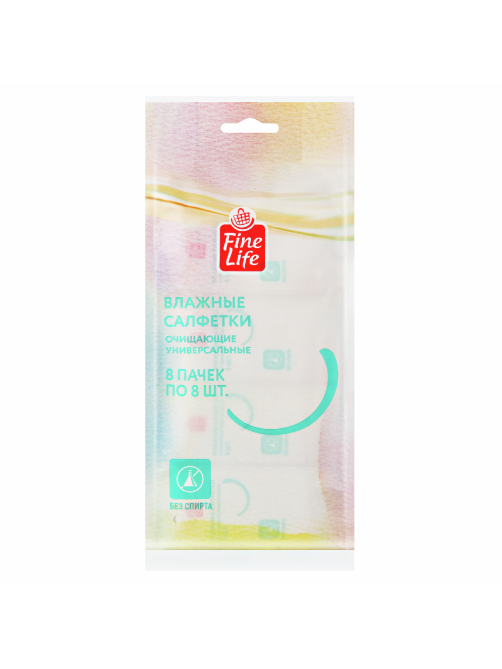 Fine Life Салфетки влажные очищающие универсальные, 8 x 8шт