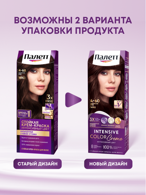 Крем-краска для волос Палетт Защита от вымывания цвета WN3 4-60 Золотистый кофе, 110мл