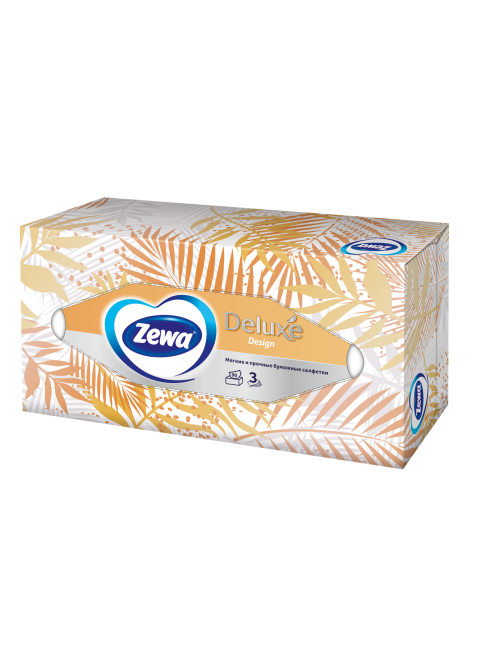 Салфетки бумажные Zewa Deluxe Дизайн 3 слоя в коробке, 90 листов