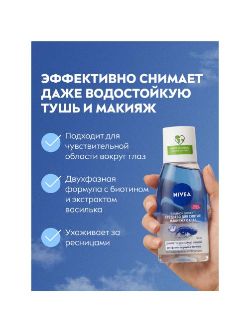 Средство для глаз Nivea Двойной эффект с экстрактом василька снятие стойкого макияжа, 125мл