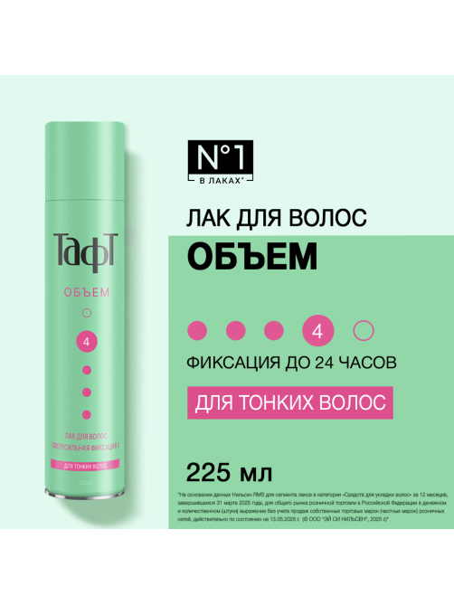 Лак для волос Тафт Объем для тонких волос, 225мл