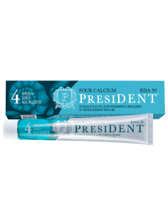 Зубная паста President Four Calcium для реминерализации и укрепления эмали (RDA 50), 75г