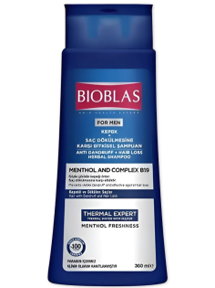 Шампунь Bioblas For men против выпадения волос и против перхоти ментол с B19, 360мл