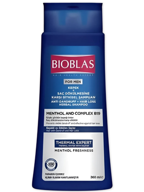 Шампунь Bioblas For men против выпадения волос и против перхоти ментол с B19, 360мл
