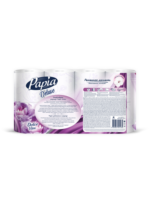 Туалетная бумага Papia Deluxe Dolce 4 слоя, 8 рулонов