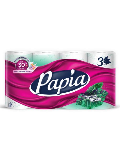Туалетная бумага Papia Tropical Exotics 3 слоя, 8 рулонов