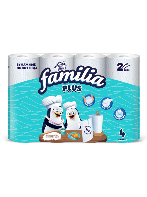 Бумажные полотенца Familia 2 слоя, 4шт