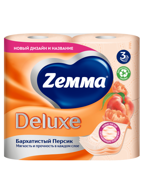 Туалетная бумага Zewa Deluxe Персик 3 слоя, 4 рулона