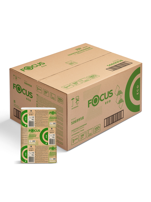Бумажные полотенца Focus Eco белые 1 слой Z-сложения 21.5 x 24см, 250 x 12шт