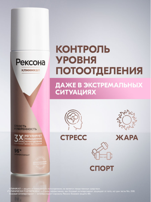 Антиперспирант-спрей Рексона Clinical Protection Сухость и уверенность, 150мл